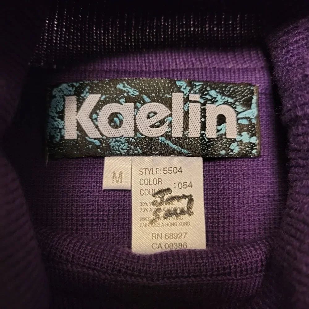 Kaelin 80s Purple Embellished Turtleneck Sweater Cinched Waist Vintage Women's - Picture 13 of 13